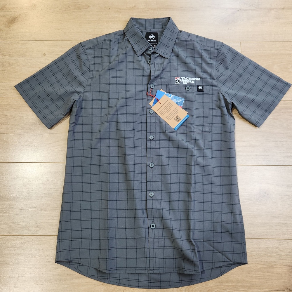 Mammut Mtn Pro 2.0 Shirt Mens Small Gray Check Short Sleeve Button Jackson Hole